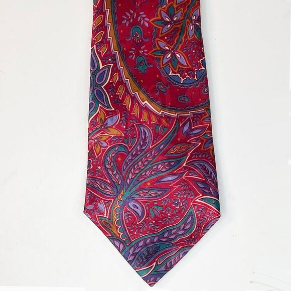 Oleg Cassini Vintage Paisley Print Mens Neck Tie Red Purple Green USA - Picture 2 of 7